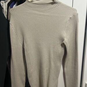 Beige babaton Ribbed mock neck  Sweater